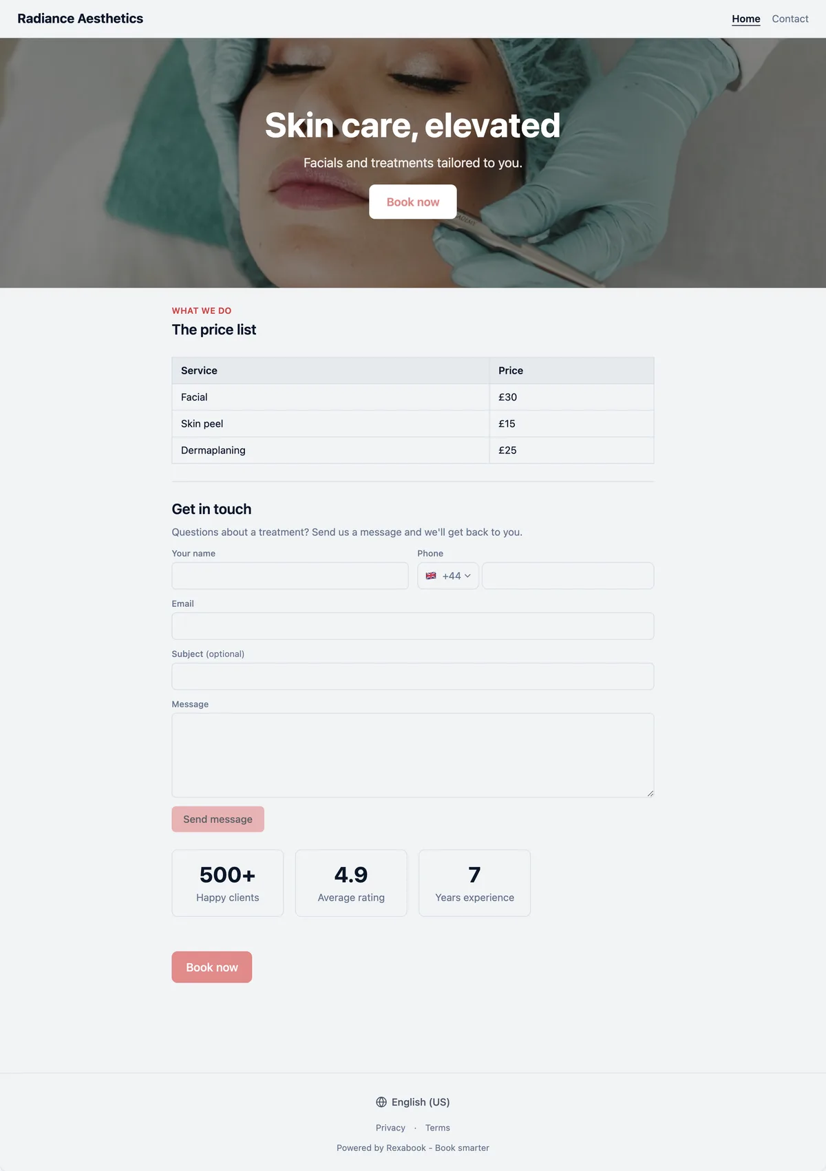 Beauty & aesthetics website built with Rexabook