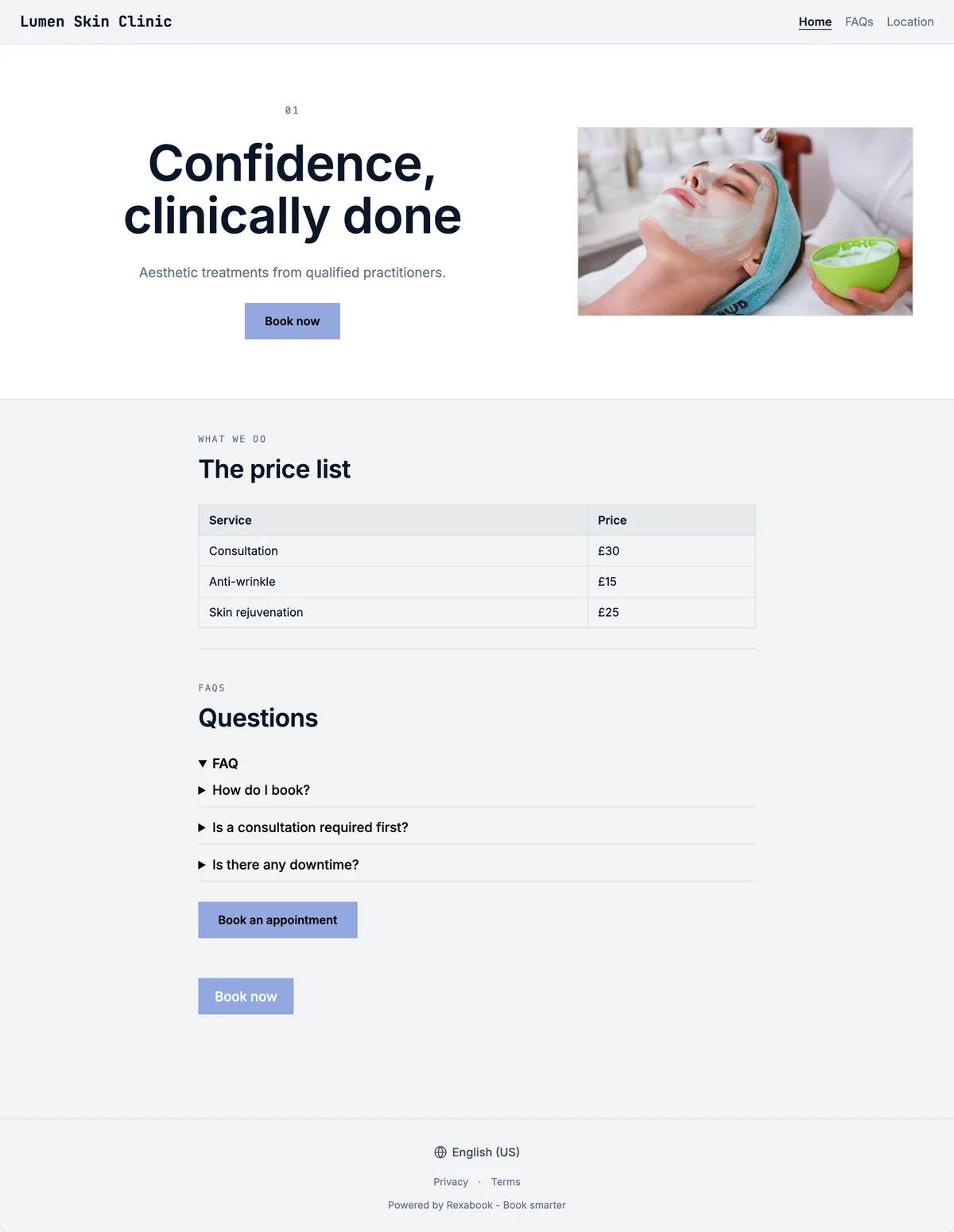Cosmetic & aesthetic clinic website built with Rexabook