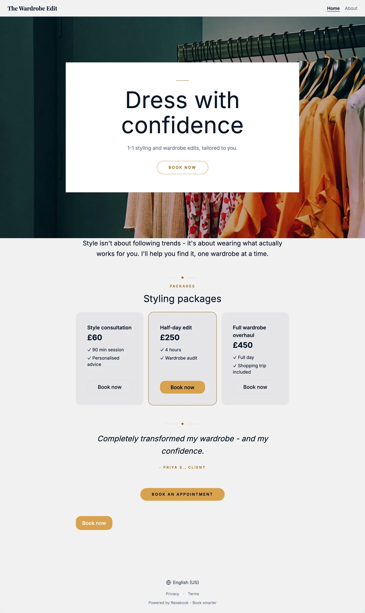Personal stylist website built with Rexabook