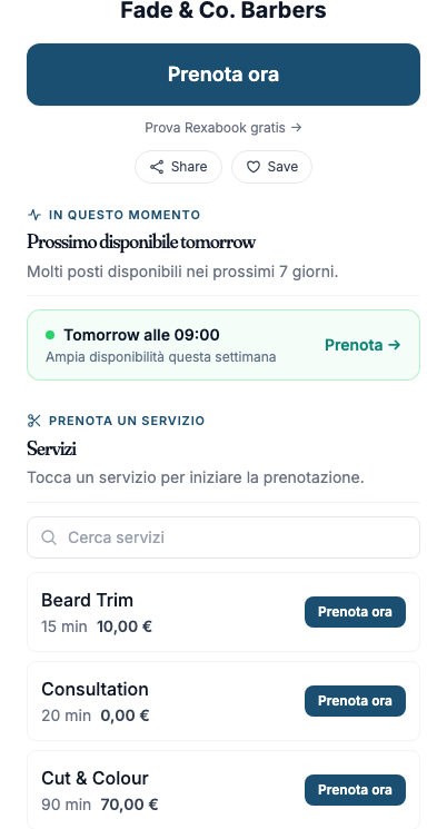 Pagina di prenotazione