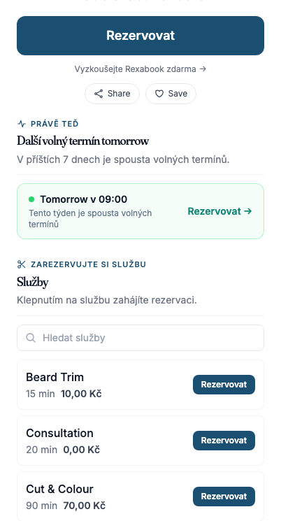 Stránka pro rezervace