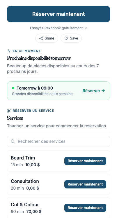 Page de réservation