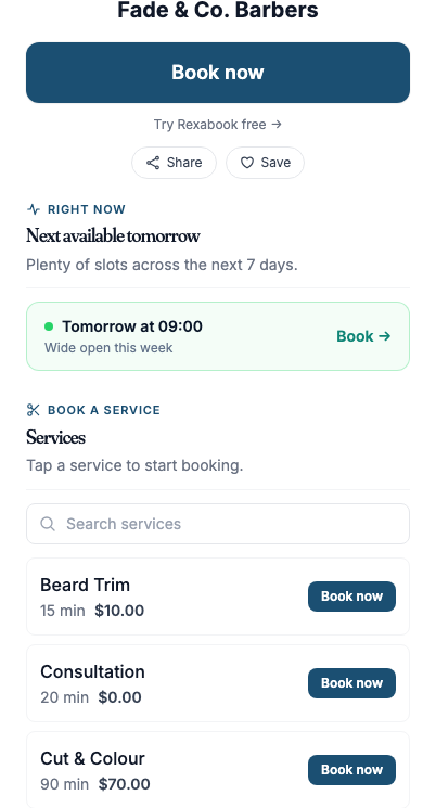 Booking page